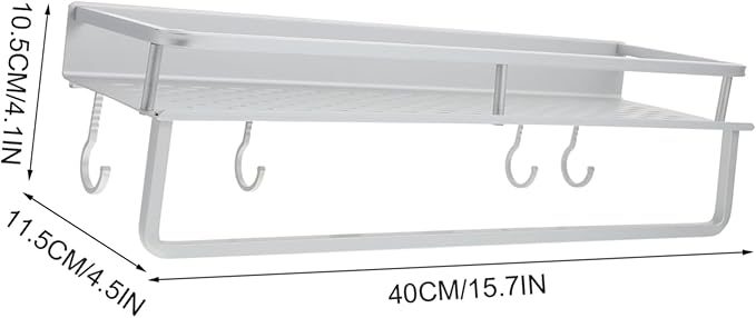HEALLILY 1set Multi-Functional Wall-Mounted Storage Shelf for Bathroom Kitchen Heavy-Duty Hollow Rack Hooks Space-Saving Organizer for Toiletries and Seasoning Bottles Stylish Design