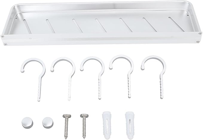Tbest Wall Mounted Bathroom Storage Rack, Space Aluminum Shelf for Bathroom with Hooks, Drill Mounted Toilet Storage Shelf (50cm)