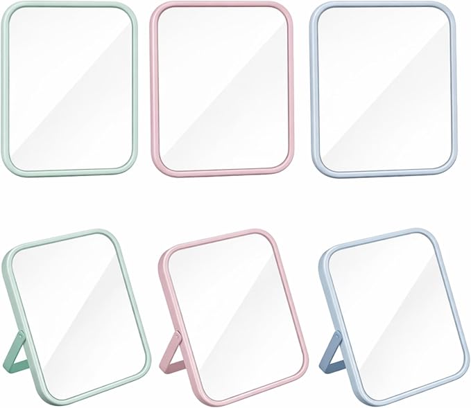 Novabright 6 Pcs Desktop Vanity Mirror, 7.2 Inch Portable Folding Makeup Mirrors with U-Shaped Bracket, Adjustable Angle, Compact Table Travel Mirror, Pink, Green, Blue