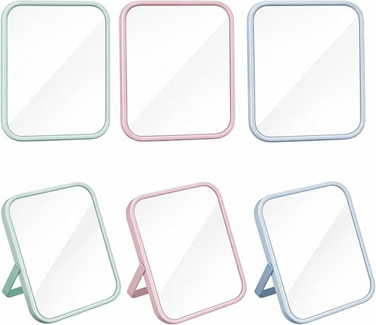 Novabright 6 Pcs Desktop Vanity Mirror, 7.2 Inch Portable Folding Makeup Mirrors with U-Shaped Bracket, Adjustable Angle, Compact Table Travel Mirror, Pink, Green, Blue