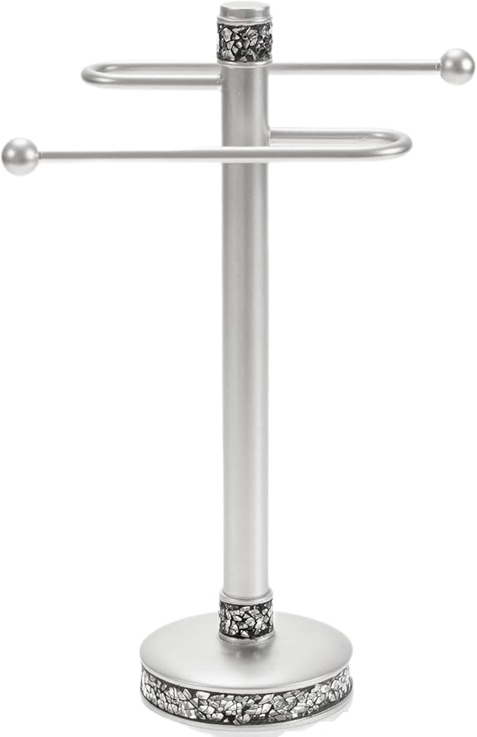 Creative Scents Crackled Glass Countertop Towel Stand, Decorative Silver Fingertip Towel Holder, Durable Resin Free Standing Towel Rack, for Elegant Counter Top Bathroom/Shower/Kitchen Decor