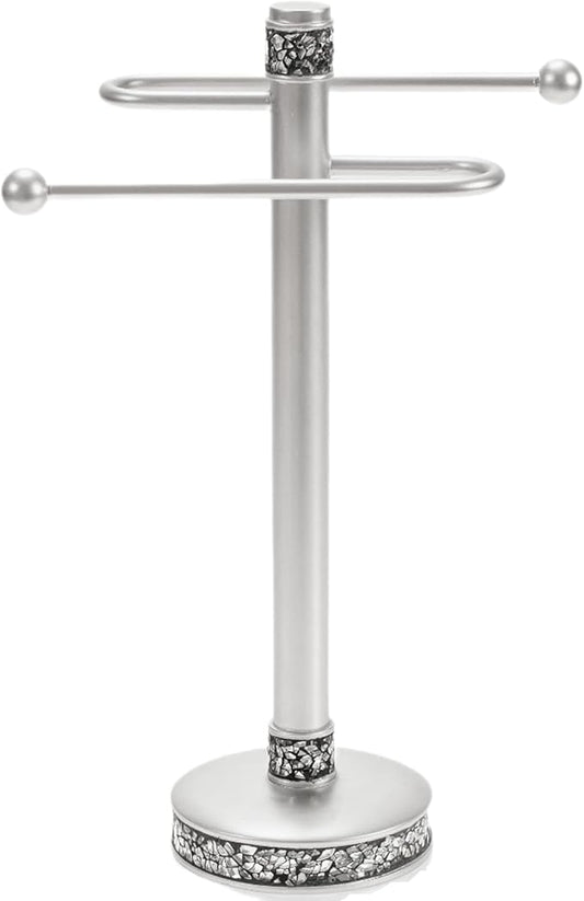 Creative Scents Crackled Glass Countertop Towel Stand, Decorative Silver Fingertip Towel Holder, Durable Resin Free Standing Towel Rack, for Elegant Counter Top Bathroom/Shower/Kitchen Decor