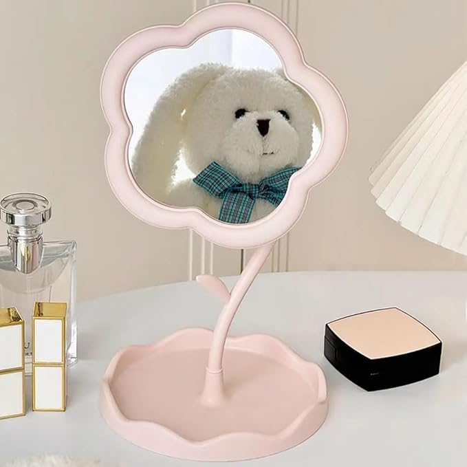 1 Pink Flower Mirror, Desktop Mirror, Dressing Mirror, Flower Shaped Makeup Mirror, Cute Flower Shaped Mirror, Suitable For Desktop, Bedroom, Bathroom, Living Room Home Decoration (Pink)