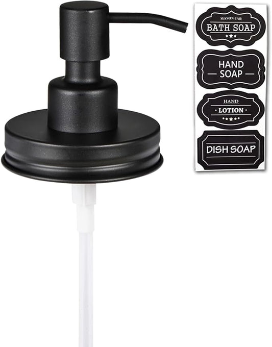 Amolliar Mason Jar Liquid Soap Dispenser Lid, Rust Proof Stainless Steel, Cute Farmhouse Decor for Kitchen, Bathroom, Bath, Refill Liquid Soap Pump for Hand Soap, Dish Soap, Lotion Soap, Black 1 Pack