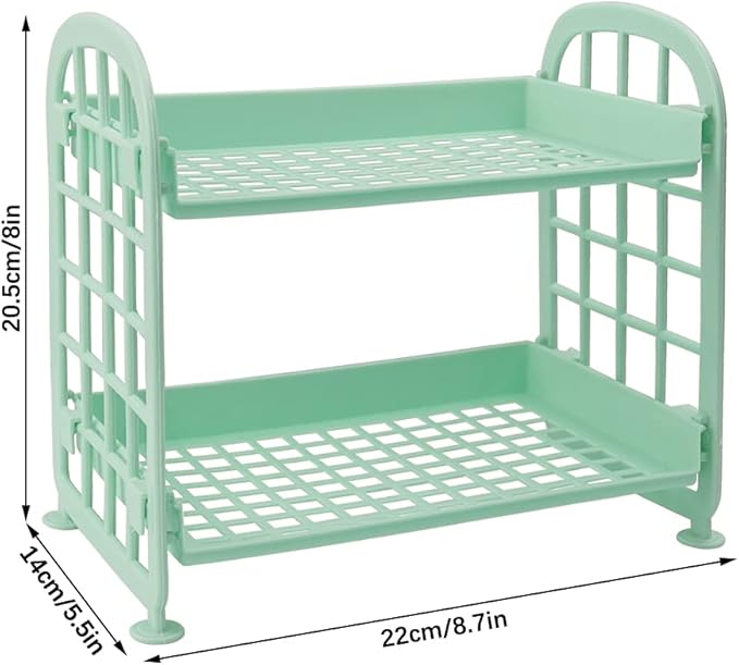 Desktop Rack Cosmetic Stationery Storage Holder, 2-Tier Multifunctional Plastic Shelf Makeup Organizer for Skincare Office Kitchen Bedroom Bathroom Home (Light Green)
