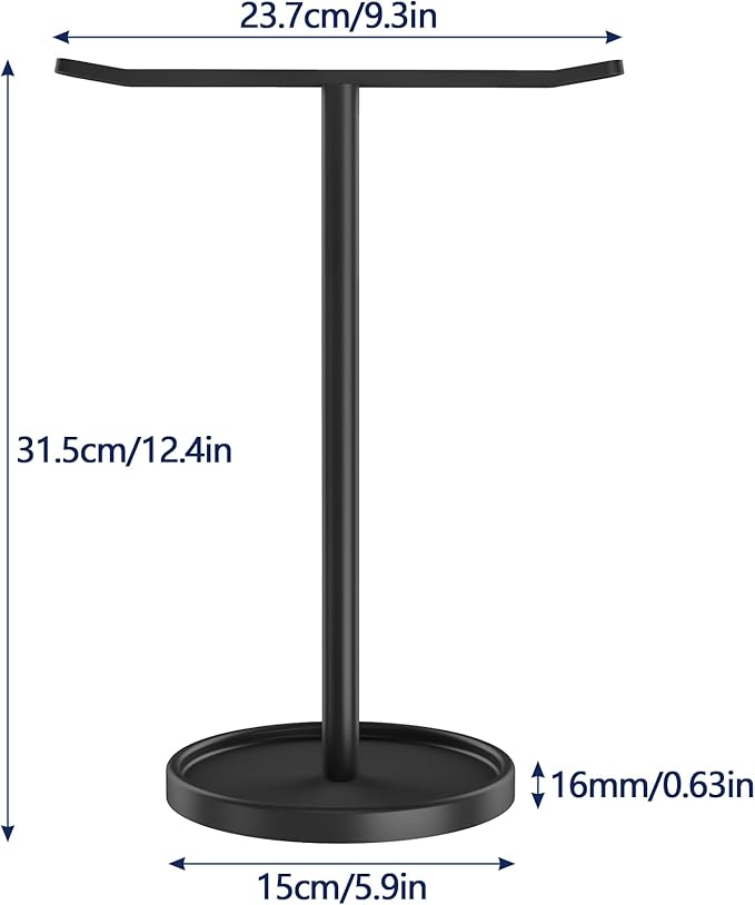 STWWO Hand Towel Holder, Stainless Steel Towel Holder Stand for Bathroom, Kitchen Countertop, T-Shaped Hand Towel Rack Stand, Black