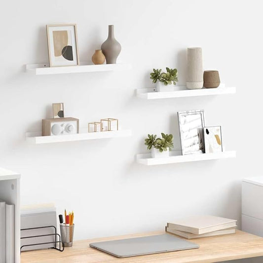 Set of 4 Floating Shelves for Wall Decor, 15.7 inch Modern White MDF Wall Mounted Shelving Unit for Bedroom Living Room Storage Display
