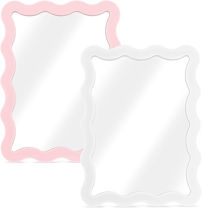 Leinuosen 2 Pcs Scalloped Magnetic Locker Mirror Small Real Glass Makeup Mirror with Magnetic Backing Cute Locker Decorations for Office Cabinet Lockers Accessories (5 x 7 Inch,Pink,White)