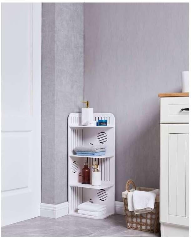 HomeStock Bathroom Corner Shelves White 4 Tier Square Storage Unit for Towels Accessories and Bathroom Organization 12" x 9" x 31"