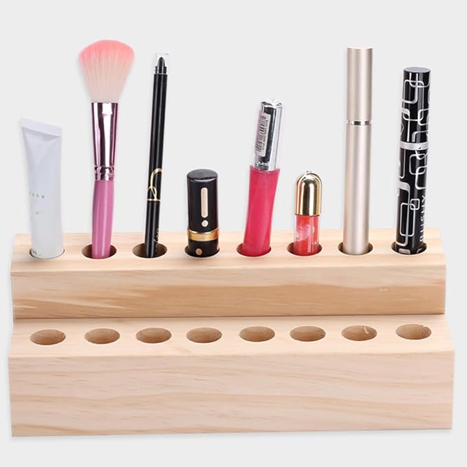 Healeved 2PCS Lipstick Organizer Wood Lipstick Holder Makeup Brush Holder Makeup Brush Display Rack Essential Oil Rack Stand Retail Lip Gloss Holder Cosmetics Storage Container for Vanity