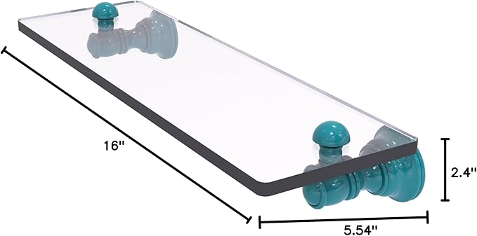 Allied Brass CL-1-16-GLT Carolina Collection 16 Inch Glass Shelf, Glokzin Teal