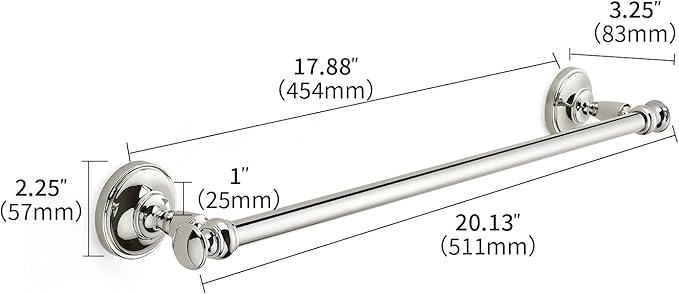 khtumeware 1 Pack Vibrant Polished Nickel Towel Bar 18 Inch Towel Rack for Bathroom Wall Mounted Thicken Steel Towel Rod Modern Home Decor