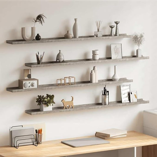 Wall Shelves Set of 4, 45.3 inch Floating Shelves for Wall Storage, Concrete Gray Decorative MDF Wall Mounted Shelf for Books, Plants, Collectibles, Display Organizer