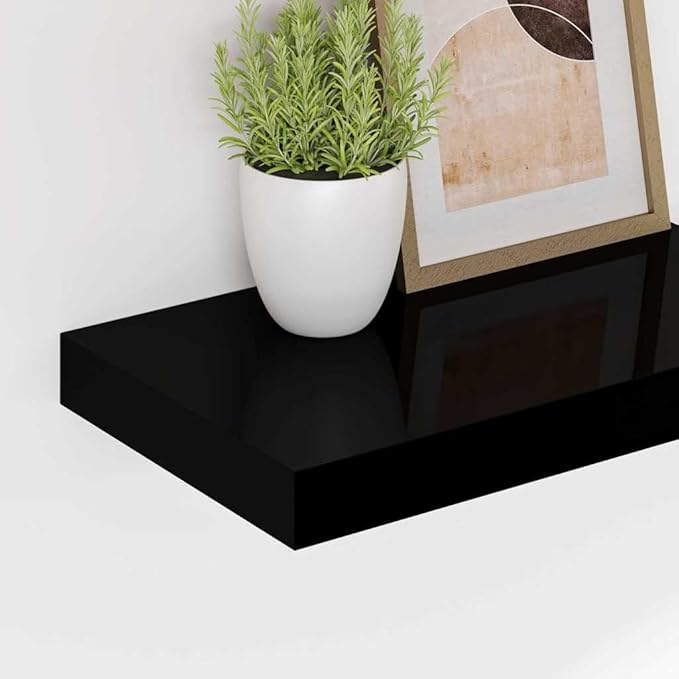 Floating Wall Shelf for Living Room Decor, High Gloss Black Modern Display Shelf with Invisible Mounting, 15.7x9.1 Inches, Holds 11 lbs for Books, Awards, Collectibles