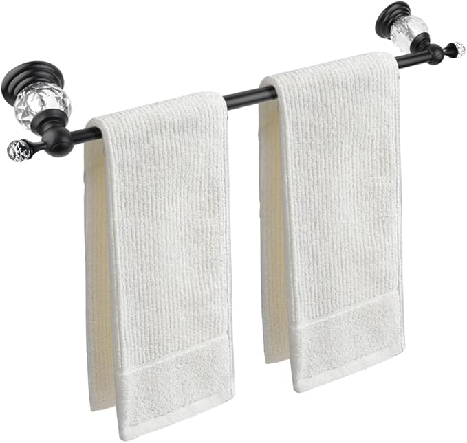 Crystal Black Towel Bar, Adjustable 24 INCH Bathroom Towel Holder Bar, Matte Black Single Towel Rack Hanger Home Towel Holder Rod for Bathroom Wall Mounted