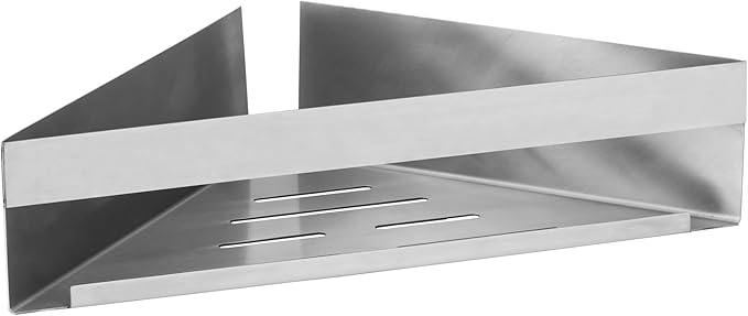 WENKO Turbo-Loc Genova Matt Corner Shelf Bathroom Shelf Made of Matte, Stainless Steel for Attaching No Drilling with Adhesive Pad System, Decorative Storage of Care Products, 36 x 8 x 17