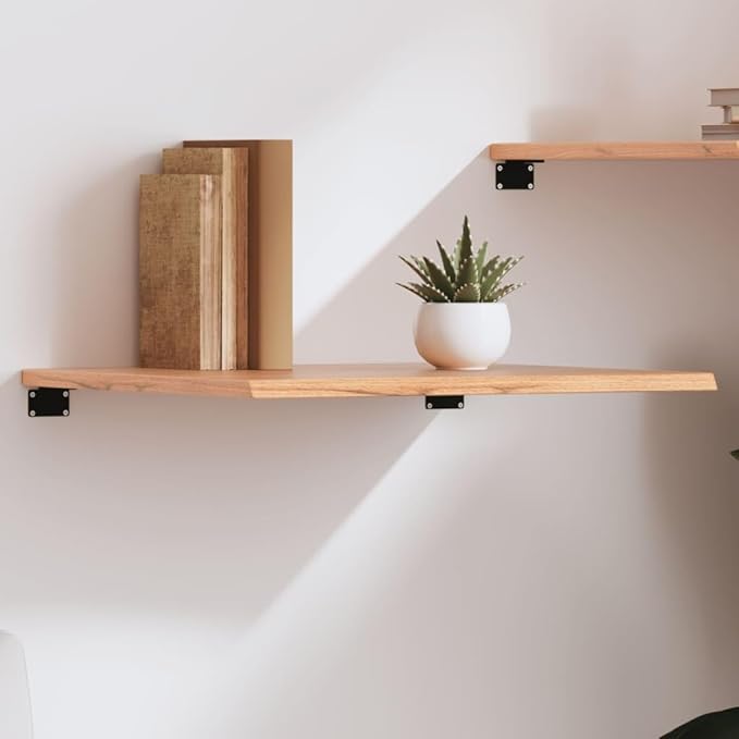 Solid Oak Wall Shelf, 23.6x23.6 inch Square Floating Shelves with Live Edge, Heavy Duty Rustic Wood Display Shelf for Living Room, Bedroom, and Bathroom Decor