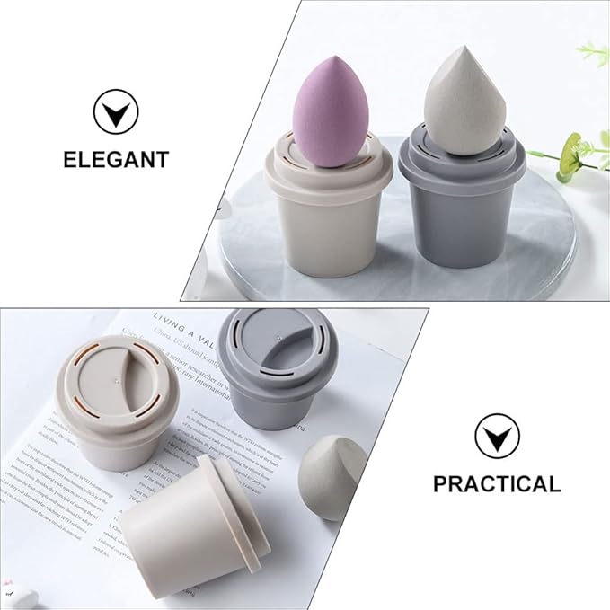 Beaupretty Makeup Sponge Storage Box Coffee Cup Design Cosmetic Powder Puff Holder Travel Portable 8 Pcs Breathable Makeup Organizer Case