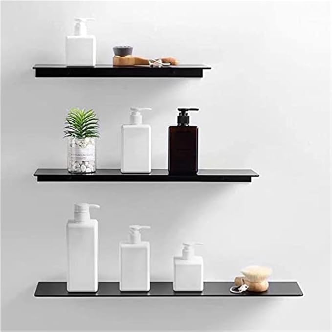 ZTBH Bathroom Divider Punch-Free Black/White Space Bathroom Shelves, Single Tier Bathroom Rack Bathroom Hardware Sets (Color : 40cm(Black))