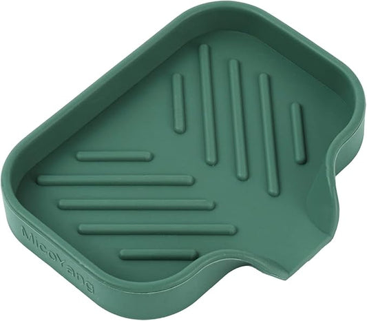 MicoYang Silicone Bathroom Soap Dishes with Drain Spout-Bathroom and Kitchen Sink Organizer,Sponge Holder,Dish Soap Tray,Perfect for Dispenser,Scrubber,Bottle,Cup on Sink or Counter-Green 4.9"×3.2"