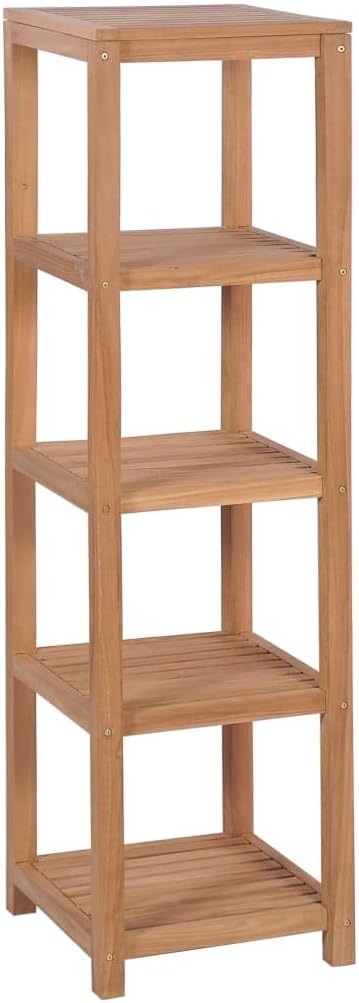 Natural Teak Solid Wood Tall Storage Rack with Four Tiered Shelves for Bathroom Bedroom Living Room Organization and Display