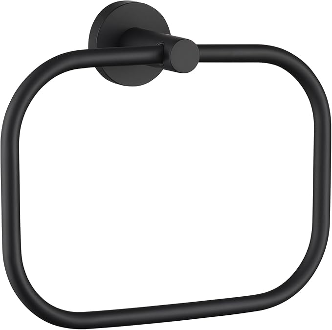 APLusee Matte Black Hand Towel Ring, Stainless Steel Towel Storage Holder, Wall Mount