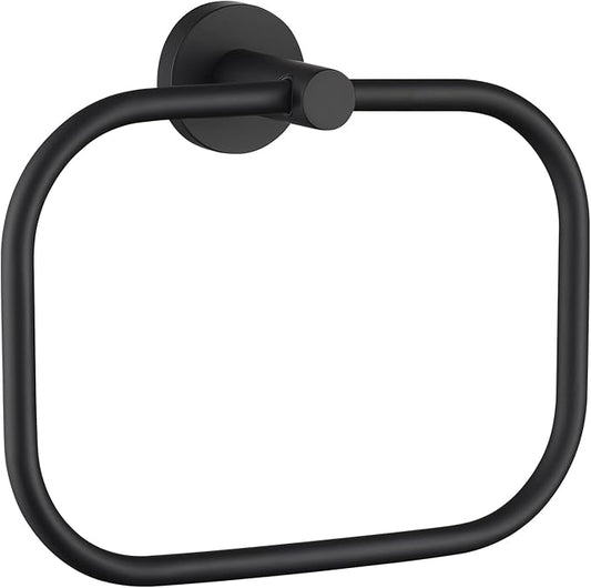 APLusee Matte Black Hand Towel Ring, Stainless Steel Towel Storage Holder, Wall Mount