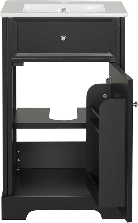 20 in Small Bathroom Vanity with Sink,Soft Closing Door and Adjustable Shelf, Solid Wood Frame & MDF Modern Single Bathroom Sink Cabinet,Freestanding (Black)