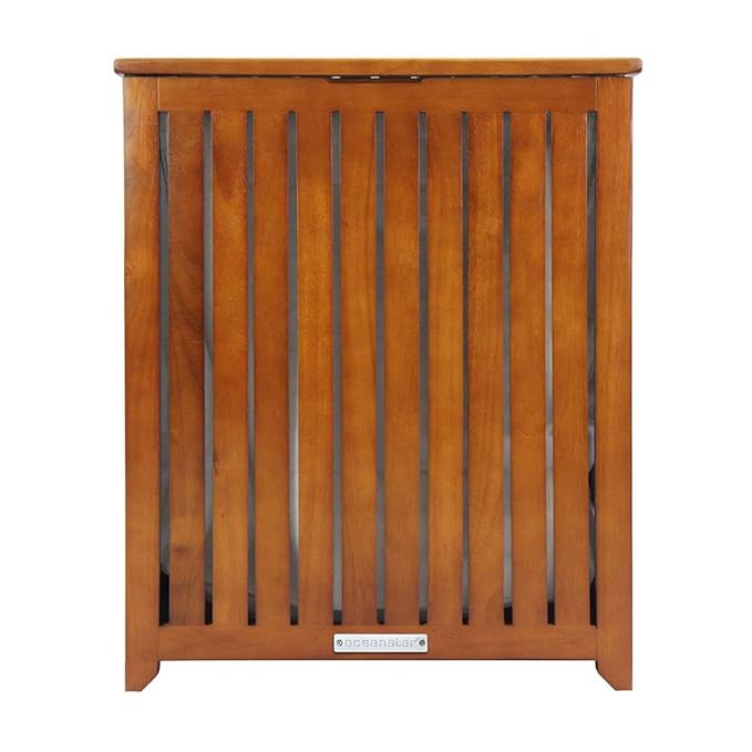 oceanstar Solid Wood Spa Hamper, Brown