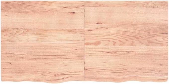 Light Brown Solid Oak Wood Bathroom Vanity Top 47.2"x23.6"x(0.8"-1.6") with Varnished Surface and Live Edge Handmade for Shelf or Desk