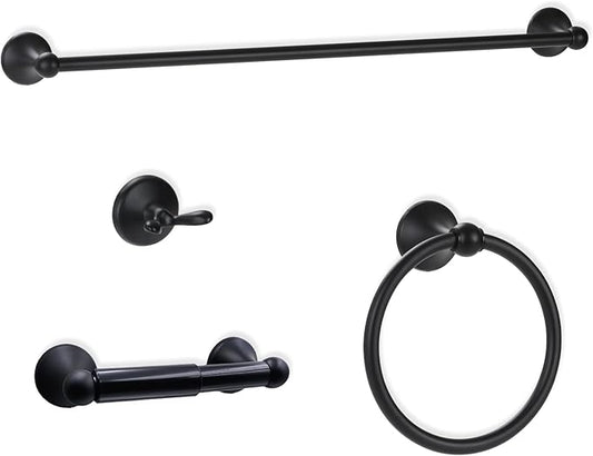 Bathroom Accessory Set,Matte Black Adjustable Expandable Towel Bar 4-Piece Bathroom Hardware Set Durable 24 inch Towel Rack Set Wall Mounted