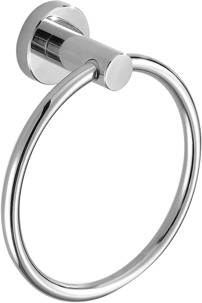 RUMOSE Polished Chrome Bath Towel Ring Heavy Duty Round Hand Towel Holder Hanger for Bathroom & Kitchen, Stainless Steel Drill Free with Glue or Wall Mounted with Screws