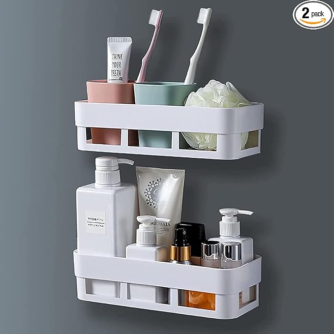 Bathroom Organiser Without Drill Bathroom Shelves & Accessories Bathroom Organiser Self Adhesive Bathroom Shelf Bathroom Racks and Shelves Bathroom Organiser Stand(Pack of 2)