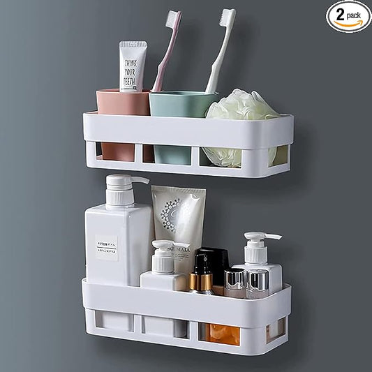 Bathroom Organiser Without Drill Bathroom Shelves & Accessories Bathroom Organiser Self Adhesive Bathroom Shelf Bathroom Racks and Shelves Bathroom Organiser Stand(Pack of 2)