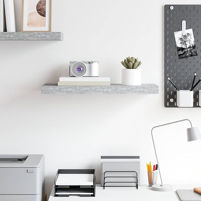 Floating Wall Shelf, Modern Honeycomb Geometric Display Shelf, Concrete Grey MDF Wall Mounted Storage Organizer for Books, Plants, Collectibles, 23.6-inch Square