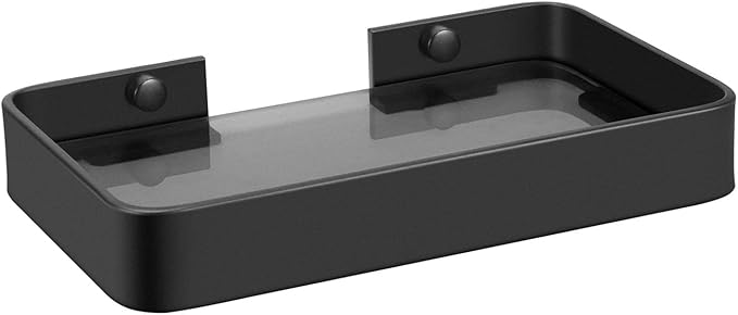 Z metnal Small Glass Bathroom Shelves, Matte Black Floating Shelf, Mini Wall Shelf Organizer, Wall Mounted (Dark Glass, 8 inch/20cm), 1 pcs