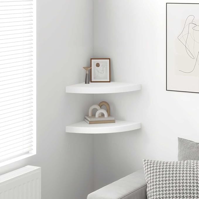 Floating Corner Shelves Set of 2, White Wall Mounted Display Shelves for Living Room Bedroom, 13.8x13.8x1.5 Inch MDF Honeycomb Corner Shelving Unit with Invisible Bracket, Easy Install Home Decor