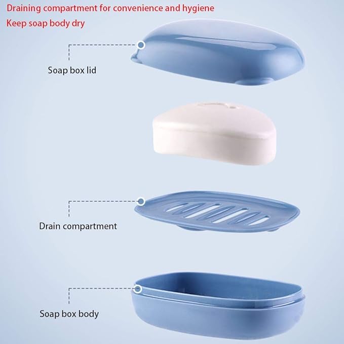 WFF Travel Soap Box, Portable, Waterproof Drain with Lid, Sealed Design, Save Space（Set of 2） (Color : A, Size : L)