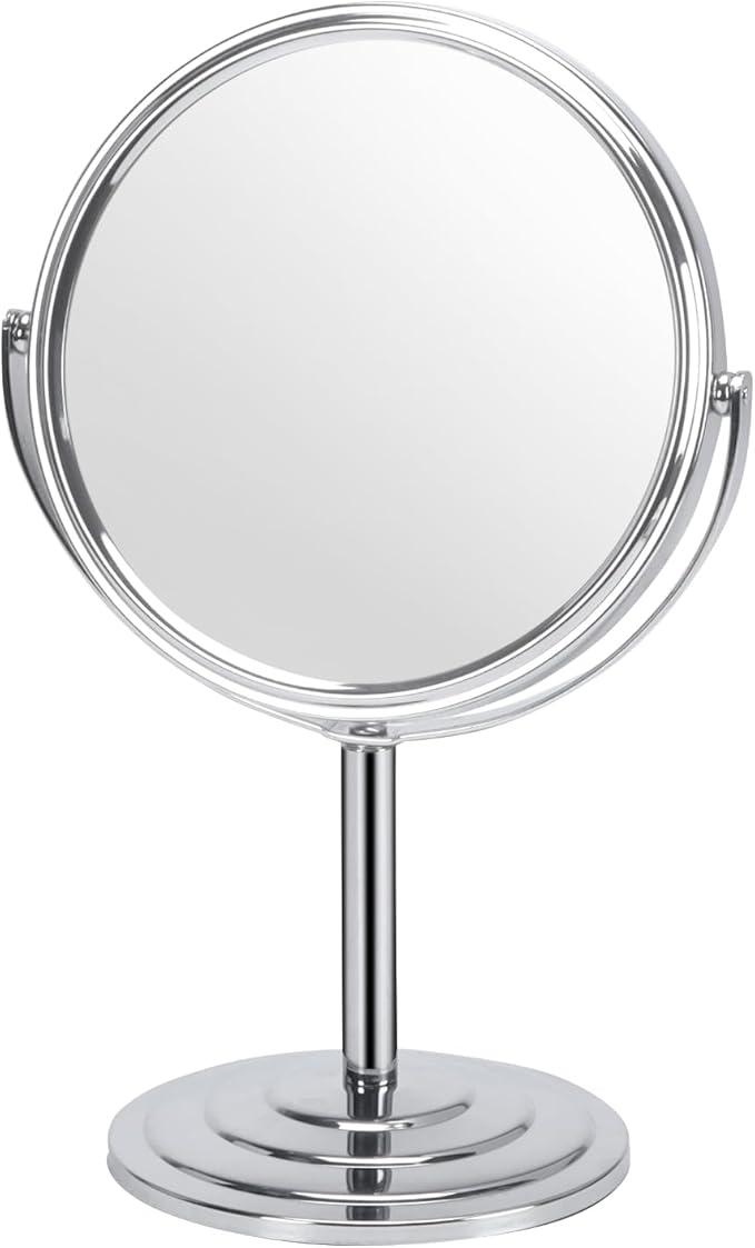 1X 3X Magnifying Makeup Mirror Vanity Mirror for Tabletop, Silver 7 Inch Standing Bathroom Cosmetic Mirror, Portable Double Sided Magnification Mirror