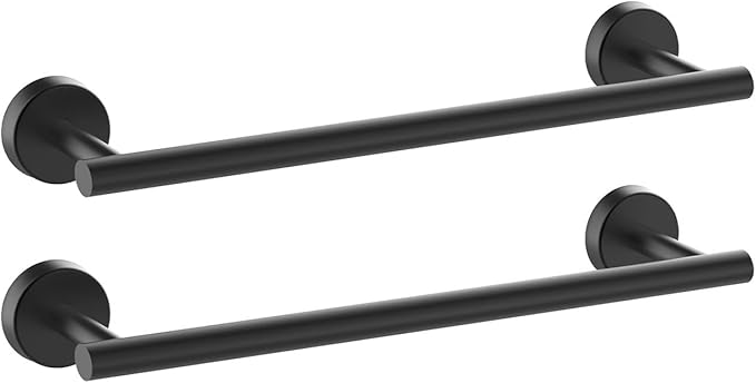 Newfun 16 Inch Matte Black Bathroom Towel Bar, 2Pcs Towel Racks for Bathroom Rod Classic SUS304 Stainless Steel Bathroom Towel Holder Wall Mounted