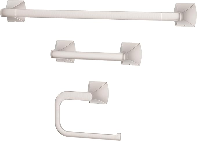 Pfister Bruxie 3-Piece Bathroom Hardware Set with Towel Bar, Towel Ring, and Toilet Paper Holder, Wall-Mounted, Spot Defense Brushed Nickel Finish, BTBBIE3GS
