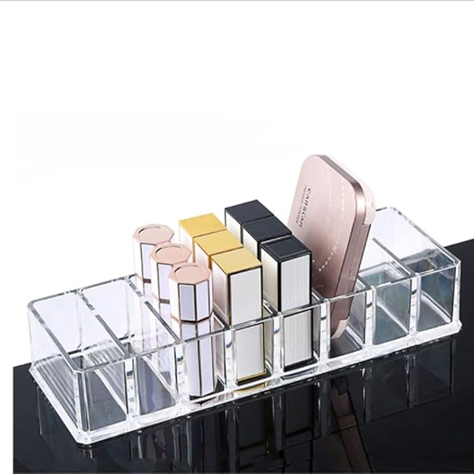 Acrylic Makeup Organizer Lipstick Holder, 8 Slots Clear Cosmetic Makeup Storage Organizer for Lipstick, Brushes, Highlighters, Eyeshadow, Bottles