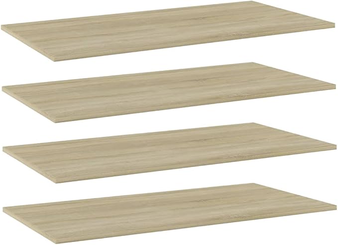 Sonoma Oak Engineered Wood Wall Mounted Shelf Set of 4 Rectangular Shelves for Books and Decor Storage
