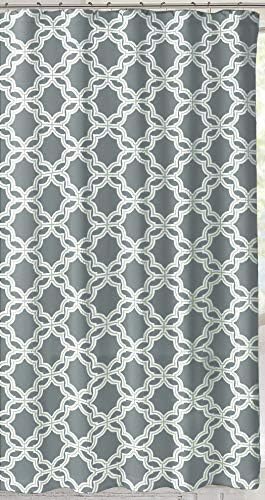 Serafina Home Grey Fabric Shower Curtain, Gray White Chain Link Geometric Design, 72x72 Inches, with Hooks, 13 Piece Set