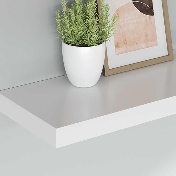Set of 4 Floating Wall Shelves, 23.6 Inch Modern White MDF Display Ledges for Living Room, Bedroom, and Office, Wall Mounted Decorative Storage Organizer