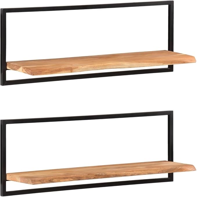 Wall Shelves 2 Pack 39.4x9.4x13.8 Inches Solid Acacia Wood and Steel Floating Shelves for Living Room Bedroom Decor Display Books Plants Photos
