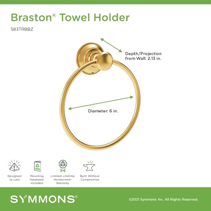 Symmons Braston Wall Mounted Bathroom Towel Ring in Brushed Bronze - 583TRBBZ