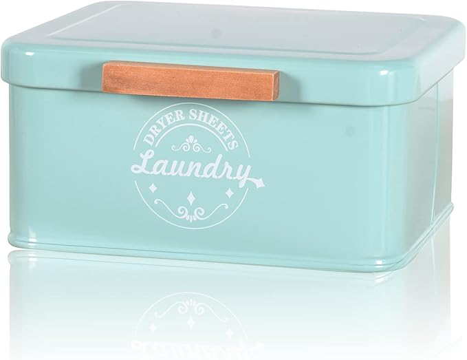 Dryer Sheet Holder Dispenser Container with Hinged Lid, Metal Modern Laundry Dryer Sheet Dispenser for Laundry Room Decor, Fabric Softener Dispenser,Green