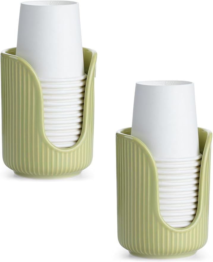 ABRUTY Bathroom Cup Dispenser, 3oz-4oz Ceramic Paper Cup Holder, Small Countertop Mouthwash Dixie Cups Accessories, for Vanity Countertops, Bathroom, Kitchen, and Dining Room