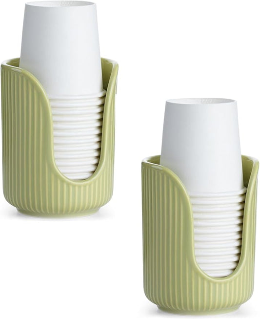 ABRUTY Bathroom Cup Dispenser, 3oz-4oz Ceramic Paper Cup Holder, Small Countertop Mouthwash Dixie Cups Accessories, for Vanity Countertops, Bathroom, Kitchen, and Dining Room